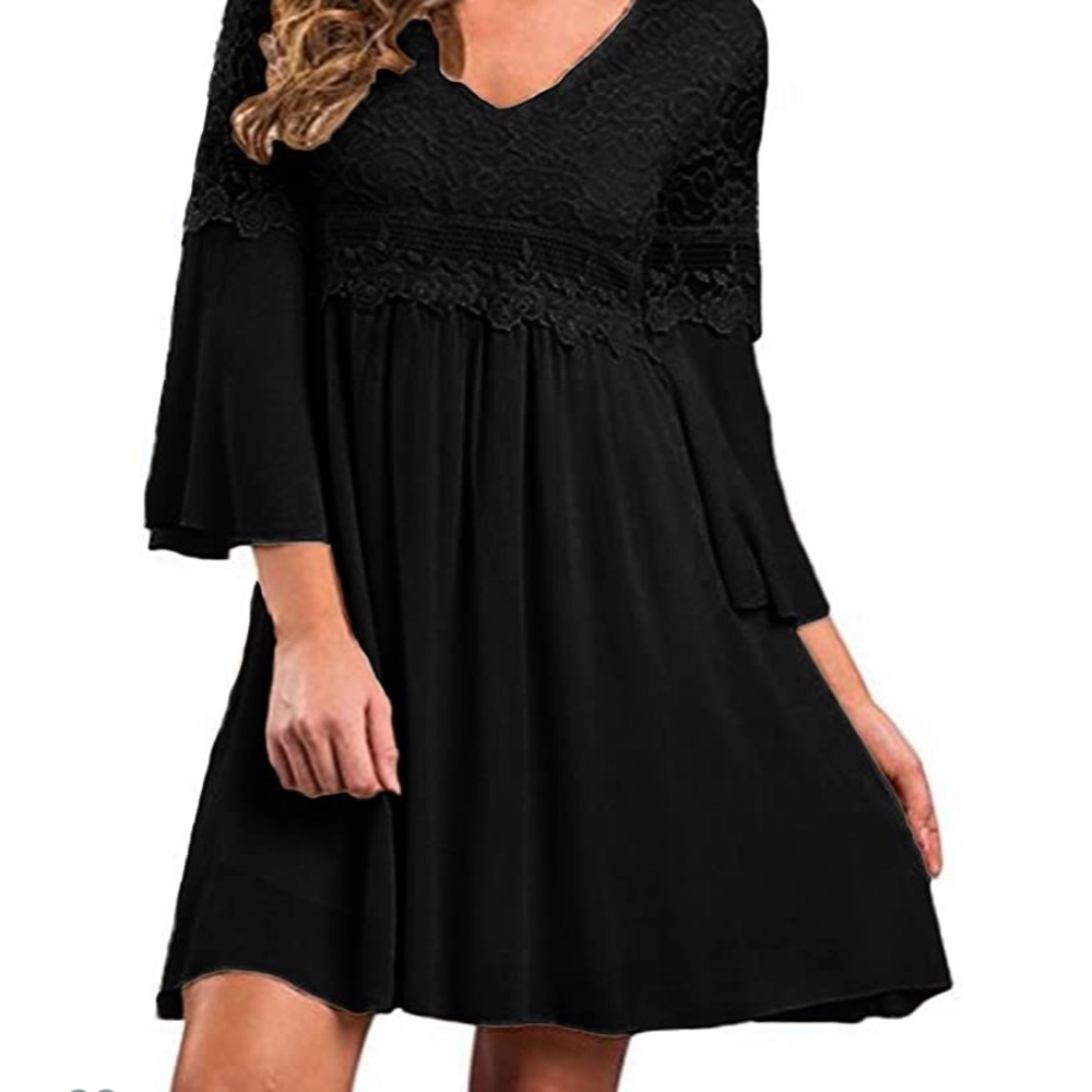 3/4 bell sleeve lacy black dress